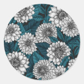 Witte Dahlia tuin/ blauwe bladeren 2 Ronde Sticker (Voorkant)