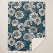 Witte Dahlia tuin/ blauwe bladeren 2 Sherpa Deken (Voorkant)