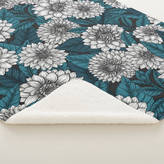 Witte Dahlia tuin/ blauwe bladeren 2 Sherpa Deken (3/4)