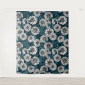 Witte Dahlia tuin/ blauwe bladeren 2 Wandkleed (Voorkant)