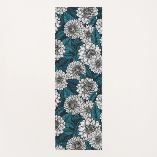 Witte Dahlia tuin/ blauwe bladeren 2 Yogamat (Voorkant)