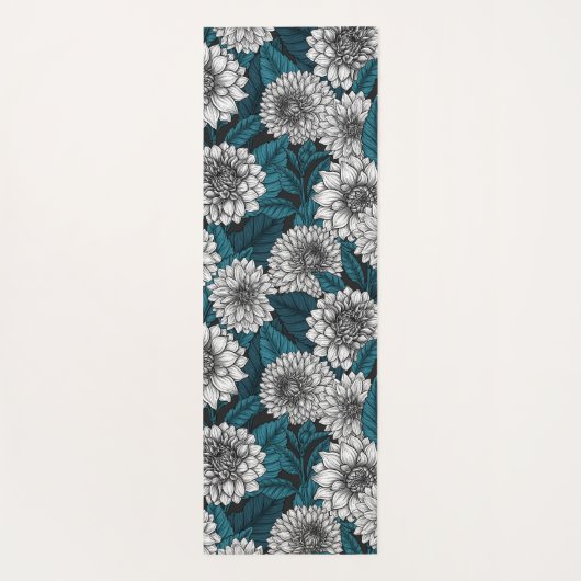 Witte Dahlia tuin/ blauwe bladeren 2 Yogamat (Achterkant)