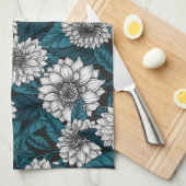 Witte Dahlia tuin/blauwe bladeren Theedoek (Quarter Fold)