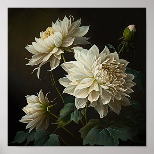 Witte Dahlias Bloemenkunst Print Poster (Voorkant)