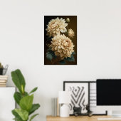 Witte Dahlias Bloemenkunst Print Poster (Thuiskantoor)