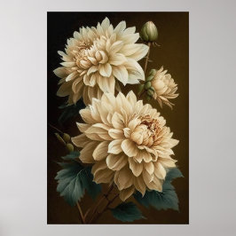 Witte Dahlias Bloemenkunst Print Poster