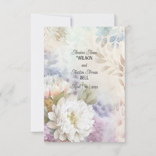 Witte Dahlia's met Paarse en blauwe accenten Save The Date (Achterkant)