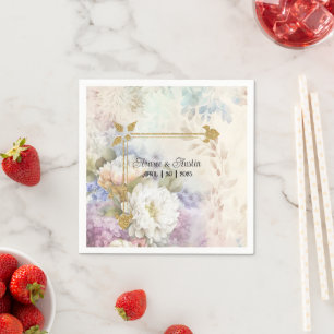 Witte Dahlias Met Paarse en Blauwe Accenten Servet