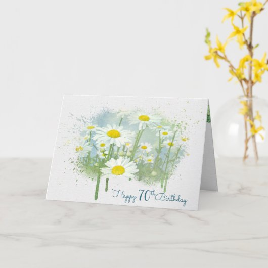 Witte Daisies 70e Verjaardag Kaart (Gele Bloem)