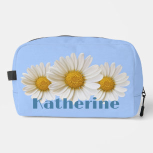 Witte Daisies Aangepaste Naam Blauw Toilettasje
