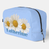 Witte Daisies Aangepaste Naam Blauw Toilettasje (Rechterhoek)