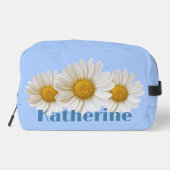 Witte Daisies Aangepaste Naam Blauw Toilettasje (Achterkant)