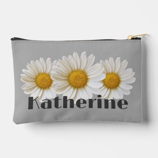 Witte Daisies Aangepaste Naam Grijs Etui (Achterkant)
