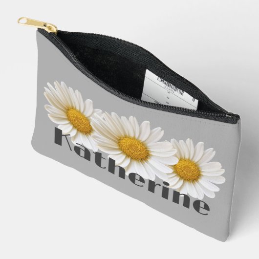 Witte Daisies Aangepaste Naam Grijs Etui (Open)