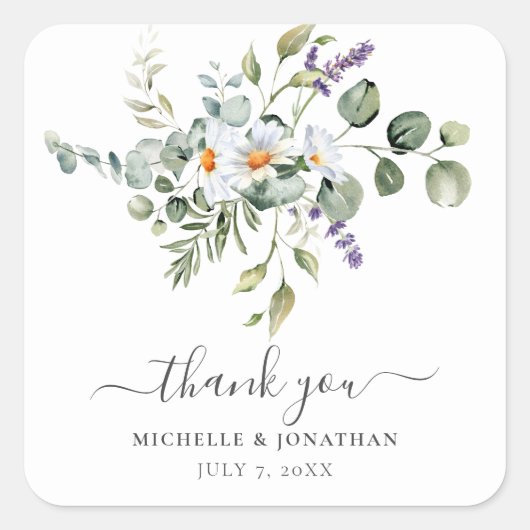 Witte Daisies bruiloft gunst Sticker (Voorkant)