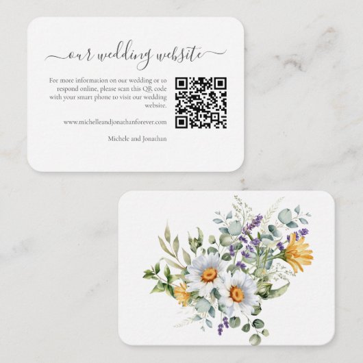 Witte Daisies Bruiloft RSVP Details QR Code Informatiekaartje (Voorkant / Achterkant)