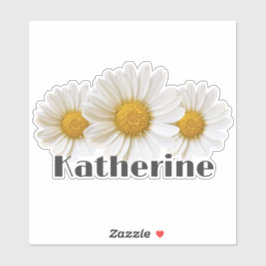 Witte Daisies Custom Naam Bloemen Contour Sticker