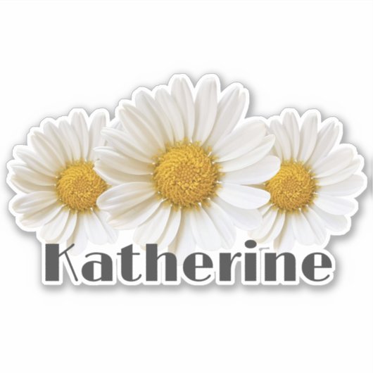 Witte Daisies Custom Naam Bloemen Contour Sticker (Voorkant)