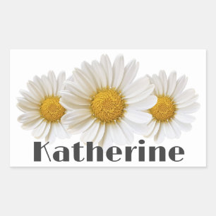 Witte Daisies Custom Naam Floral Rechthoekige Sticker