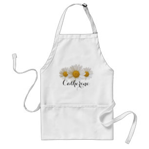 Witte Daisies Custom Naam Floral Standaard Schort