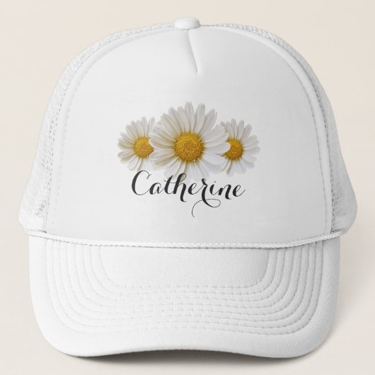 Witte Daisies Custom Naam Floral Trucker Pet (Voorkant)