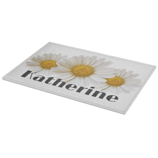 Witte Daisies Custom Naam Witte Bloemen Snijplank (Hoek)