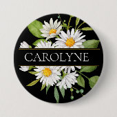 Witte Daisies en groen Floral Monogram Ronde Button 7,6 Cm (Voorkant)