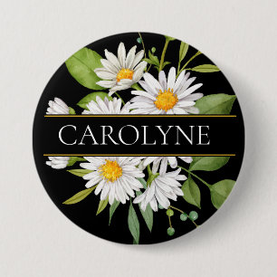 Witte Daisies en groen Floral Monogram Ronde Button 7,6 Cm