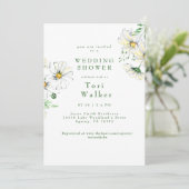 Witte Daisies Groen & Wit Trouwdouche Kaart (Staand voorkant)