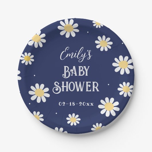 Witte Daisies Lente Zomer Jongen Baby shower Papieren Bordje (Voorkant)