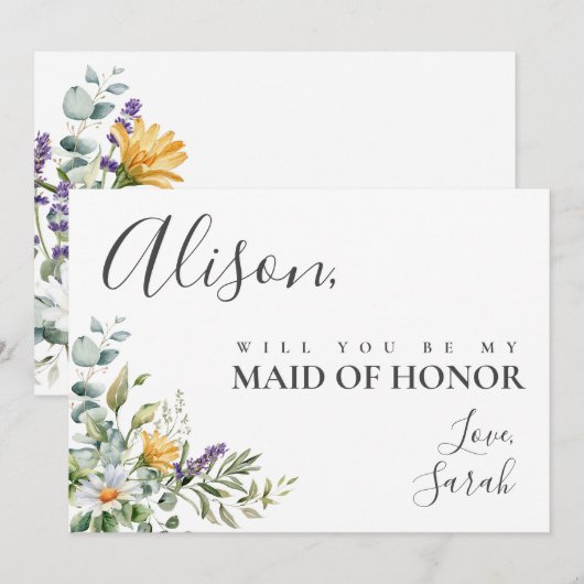 Witte Daisies Maid of Honor Voorstel Kaart (Voorkant / Achterkant)