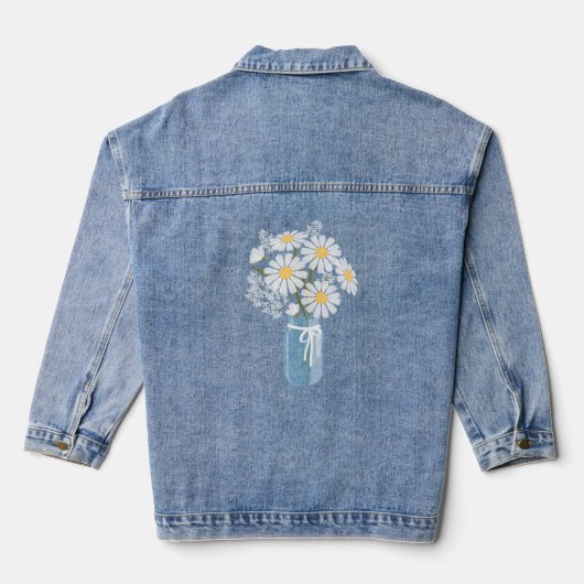 Witte Daisies Mason Jar Bruiloft Denim Jacket (Achterkant)