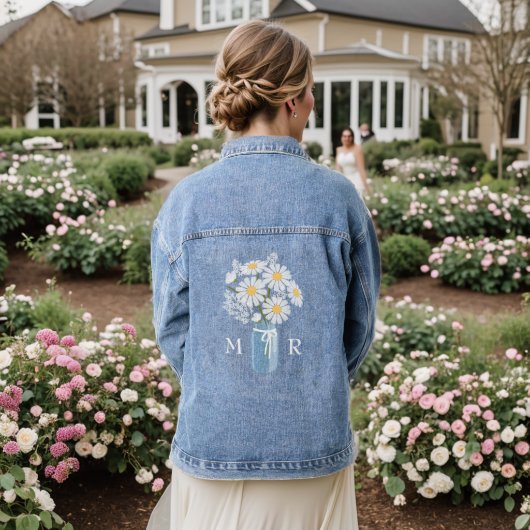 Witte Daisies Mason Jar Monogram Bruiloft Denim Jacket (Huwelijk Achterkant)