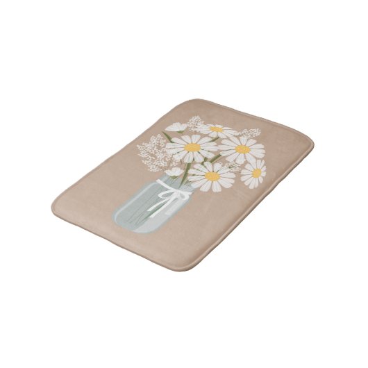 Witte Daisies Mason Jar op Beige Badmat (Gekanteld)