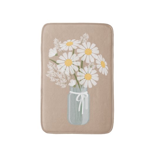 Witte Daisies Mason Jar op Beige Badmat (Voorkant Verticaal)