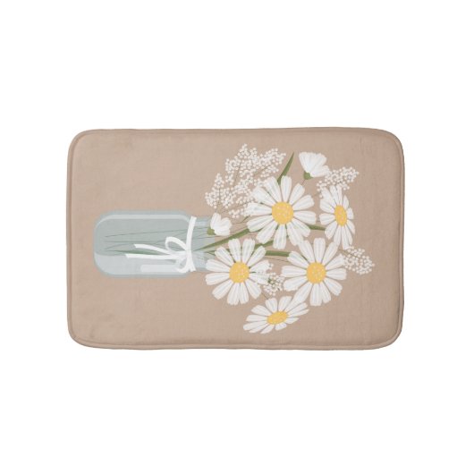 Witte Daisies Mason Jar op Beige Badmat (Voorkant)