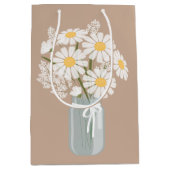 Witte Daisies Mason Jar op Beige Medium Cadeauzakje (Voorkant)