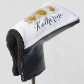 Witte Daisies met Naam Wit Golfheadcover (3/4 voorkant)