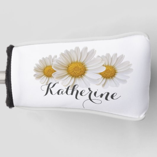 Witte Daisies met Naam Wit Golfheadcover (Voorkant)