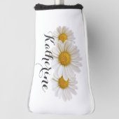 Witte Daisies met Naam Wit Golfheadcover (Draai 90)