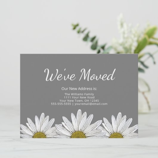 Witte Daisies Modern Rustiek Bloemen Grijs Bewegen Aankondiging (Staand voorkant)