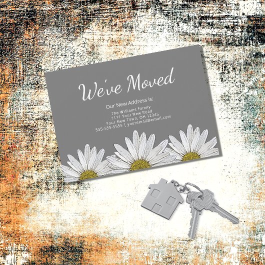 Witte Daisies Modern Rustiek Bloemen Grijs Bewegen Aankondiging