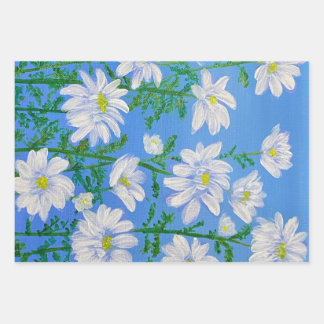 Witte Daisies op een Sky Blue achtergrond Inpakpapier Vel