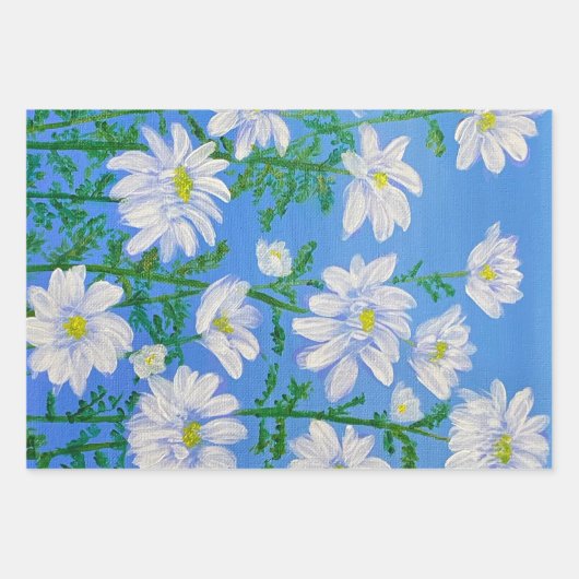 Witte Daisies op een Sky Blue achtergrond Inpakpapier Vel (Voorkant)