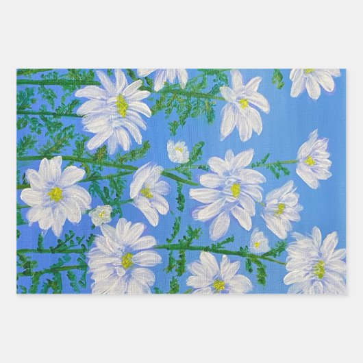 Witte Daisies op een Sky Blue achtergrond Inpakpapier Vel (Voorkant)