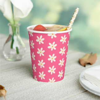 Witte Daisies op Hot Pink Summer Vibes y2k Bloemen Papieren Bekers