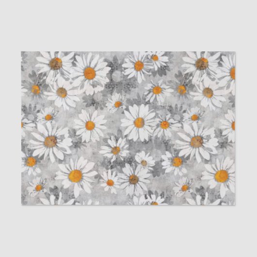 Witte Daisies op Zilveren Bloemen Patroon Tissuepapier (Voorkant)