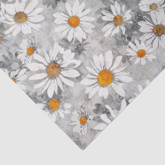 Witte Daisies op Zilveren Bloemen Patroon Tissuepapier (Detail)