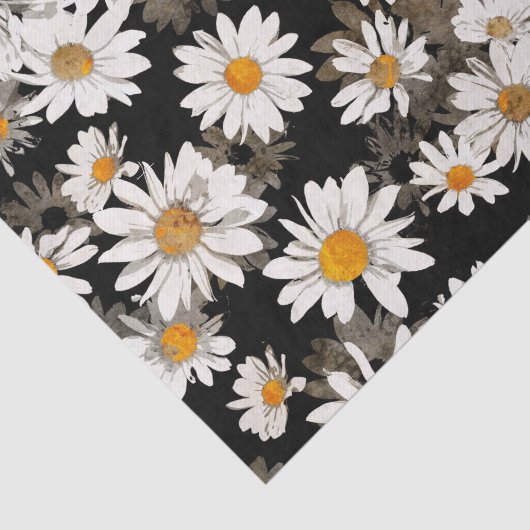 Witte Daisies op Zwarte Bloemen Tissuepapier (Detail)