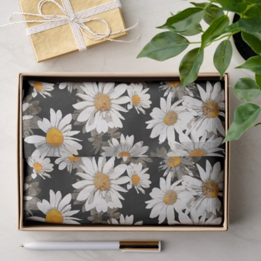 Witte Daisies op Zwarte Bloemen Tissuepapier (Geschenk)